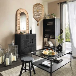 Candeeiro de teto em rattan bege 38cm