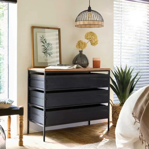 Candeeiro de teto em rattan preto