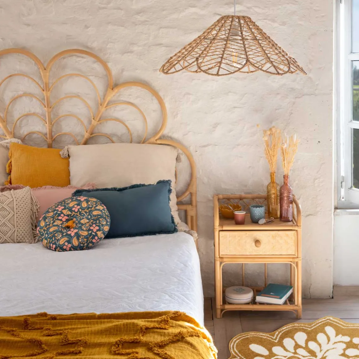 Candeeiro de teto FOLK bege em corda 58cm