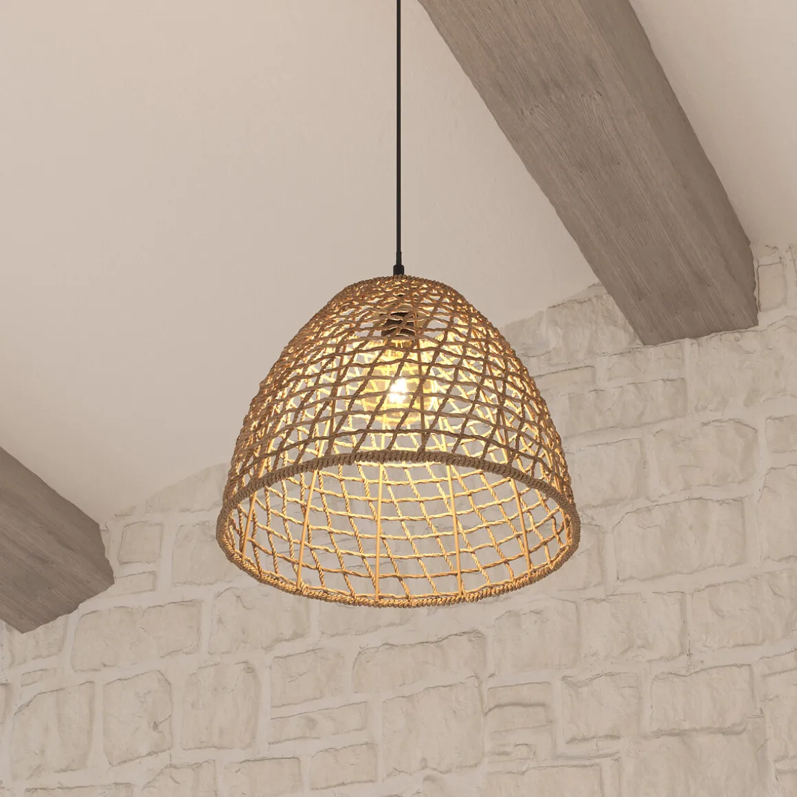 Candeeiro de teto JADA bege em rattan