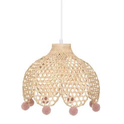 Candeeiro de teto POMME bege em bambu com pompons