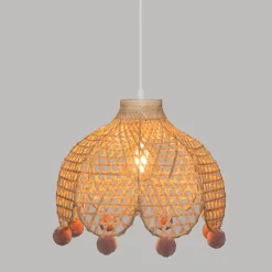 Candeeiro de teto POMME bege em bambu com pompons