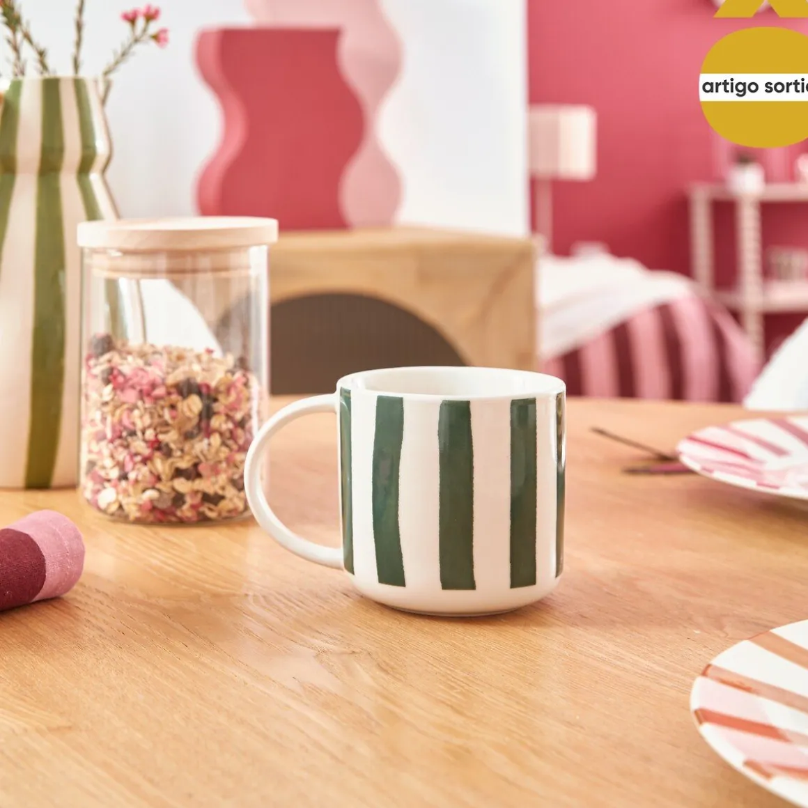 Caneca CHERI multicolor em porcelana 34cl