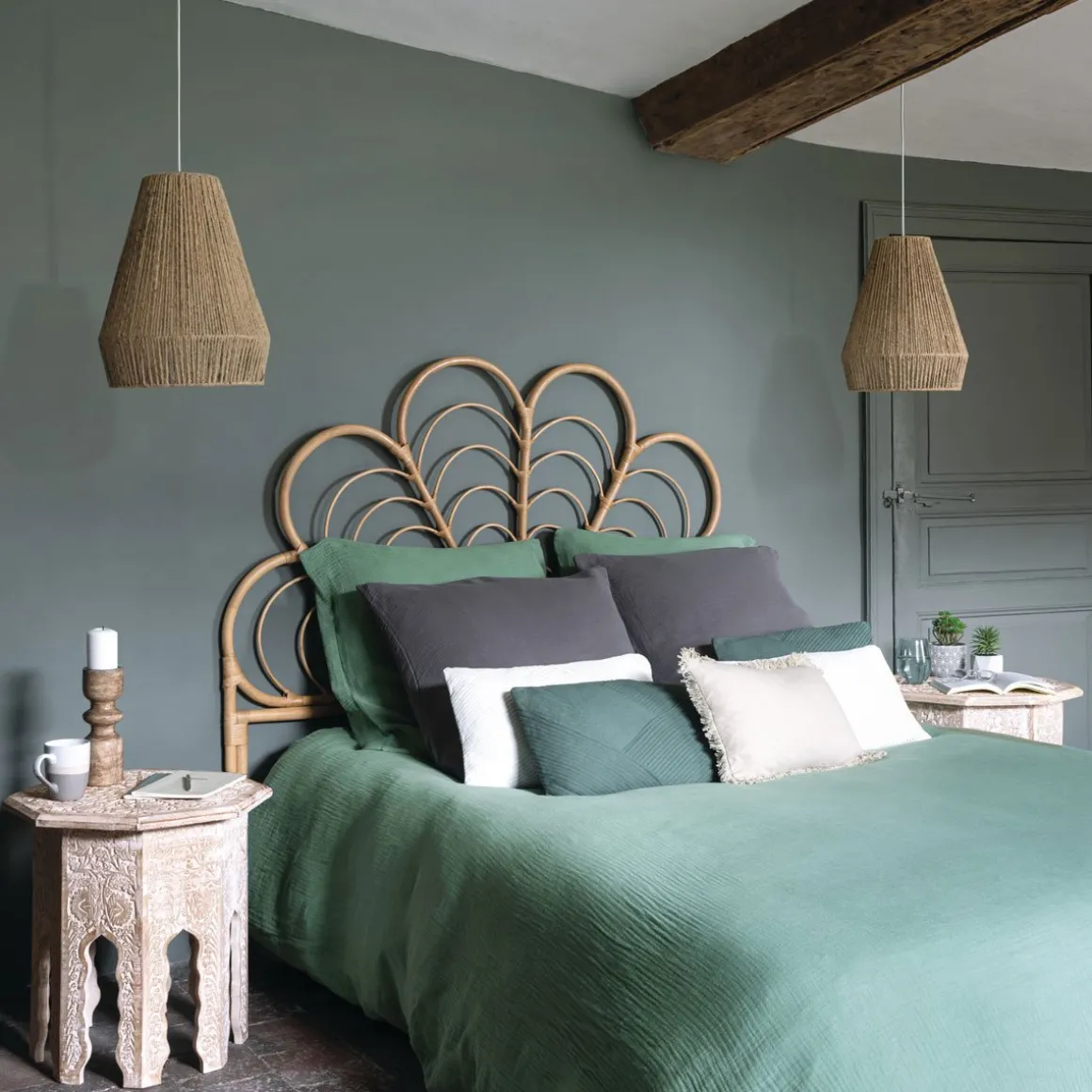 Capa de edredão e 2 capas de almofada gaze verde 220x240cm