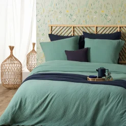 Capa de edredão e 2 capas de almofada gaze verde 220x240cm