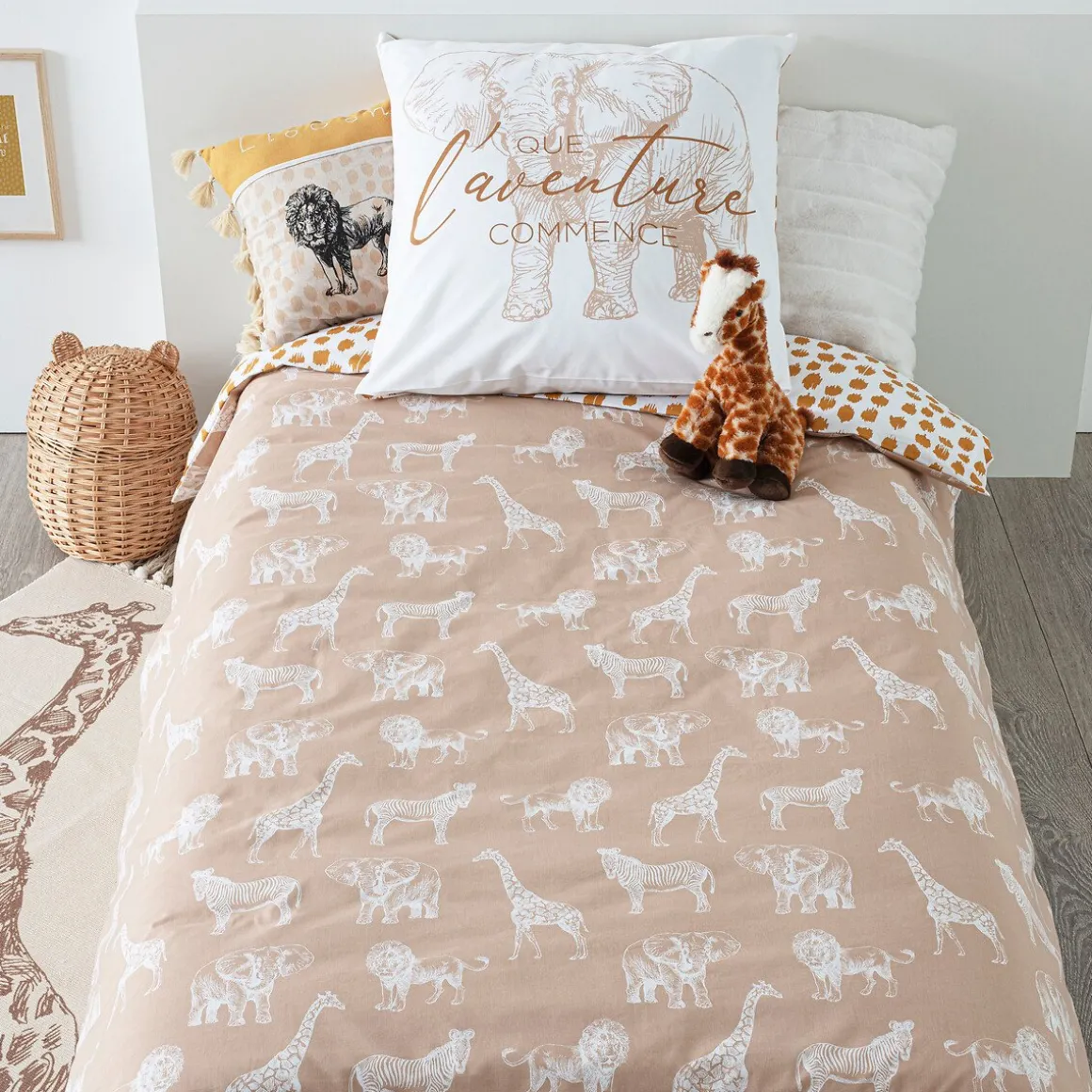 Capa de edredão e capa de almofada reversivel SAVANE 140x200cm