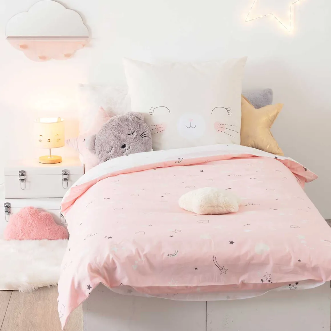 Capa de edredão e capa de almofada gato reversivel 140x200cm