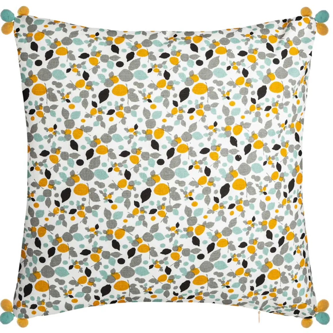 Capa para almofada RAZZO ocre e azul com pompons 40x40cm