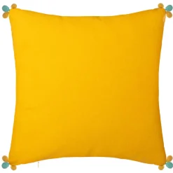 Capa para almofada RAZZO ocre e azul com pompons 40x40cm