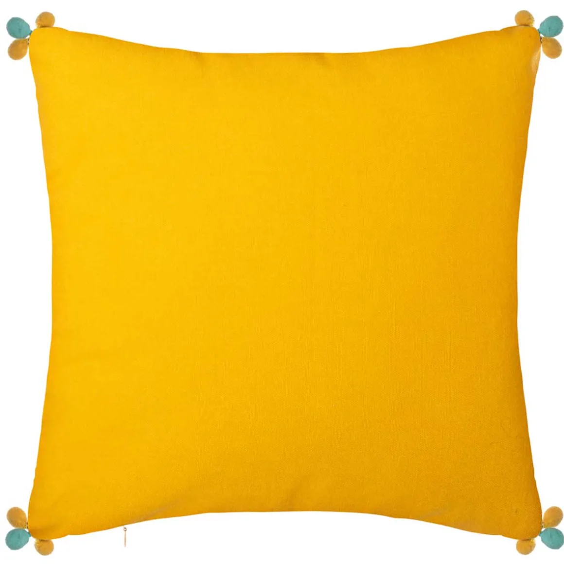 Capa para almofada RAZZO ocre e azul com pompons 40x40cm
