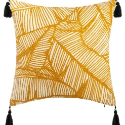 Capa para almofada TROPIC ocre e preto com pompons 40x40cm