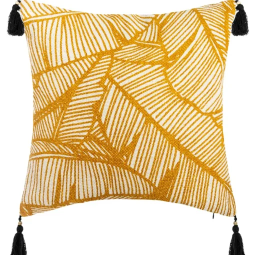 Capa para almofada TROPIC ocre e preto com pompons 40x40cm