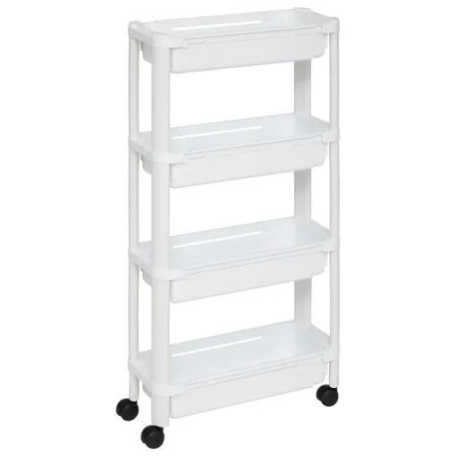 Carrinho de cozinha branco extensível com 4 cestos