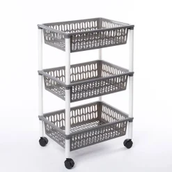 Carrinho de cozinha com 3 cestos cinza