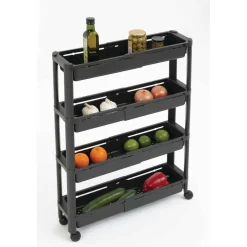 Carrinho de cozinha preto extensível com 4 cestos
