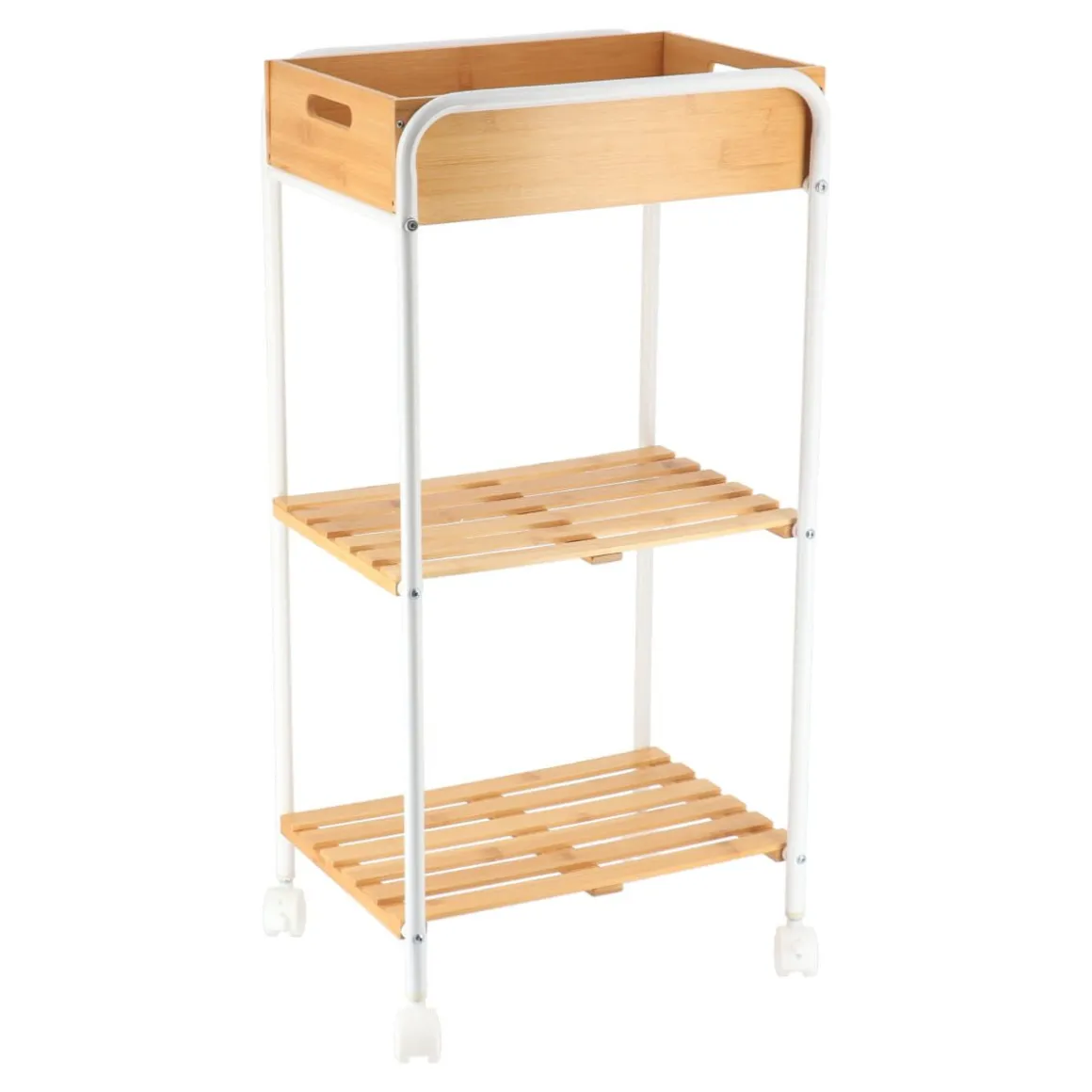 Carrinho wc branco em bambu com rodas