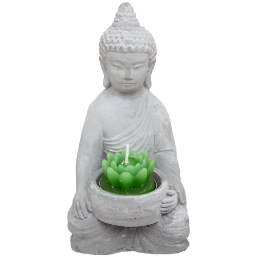 Castiçal buda em cimento com vela