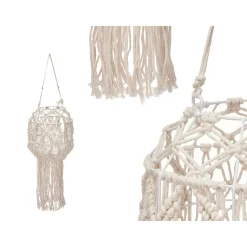 Castiçal de metal com macramé bege