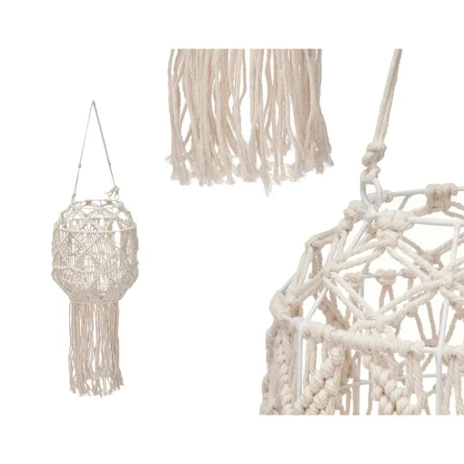 Castiçal de metal com macramé bege