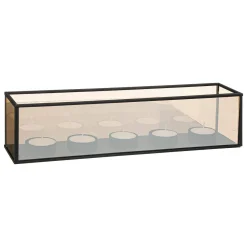 Castiçal em vidro e metal preto com 5 velas tealight