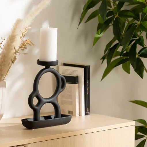 Castiçal OLME preto em cerâmica 25cm