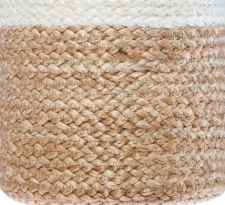 Cesto branco e bege de juta 14x18cm