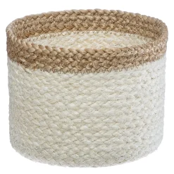 Cesto branco e bege de juta 12x15cm