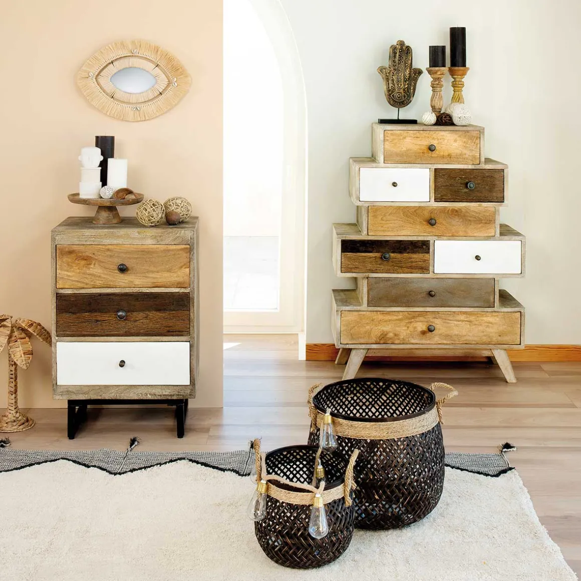 Cesto castanho de corda 30x34cm