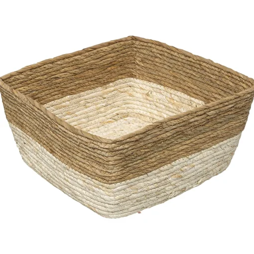 Cesto de arrumação em palha bege 15x31cm