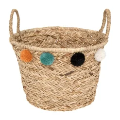 Cesto de arrumação leopardo com pompons