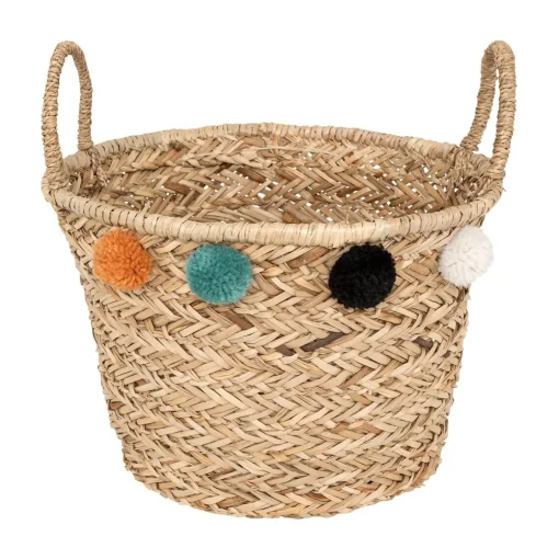 Cesto de arrumação leopardo com pompons