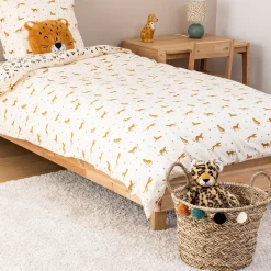 Cesto de arrumação leopardo com pompons