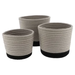 Cesto de arrumação wc taupe e preto em algodão 14cm