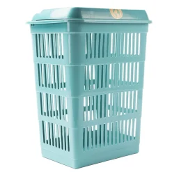 Cesto de roupa wc azul com tampa