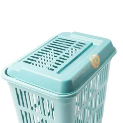Cesto de roupa wc azul com tampa