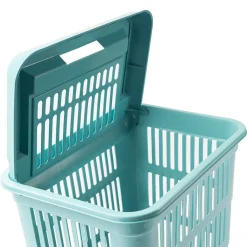 Cesto de roupa wc azul com tampa