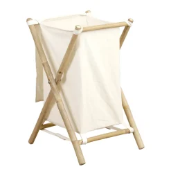 Cesto de roupa wc em bambu e tecido natural