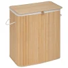 Cesto de roupa wc em bambu com tecido duplo