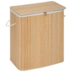 Cesto de roupa wc em bambu com tecido duplo