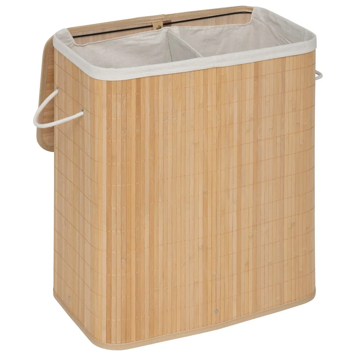 Cesto de roupa wc em bambu com tecido duplo