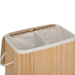 Cesto de roupa wc em bambu com tecido duplo