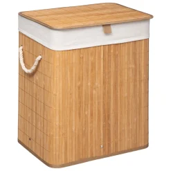 Cesto de roupa wc em bambu com tecido