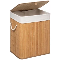 Cesto de roupa wc em bambu com tecido