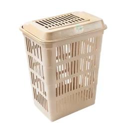 Cesto de roupa wc LAND castanho claro com tampa