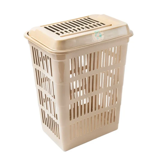 Cesto de roupa wc LAND castanho claro com tampa