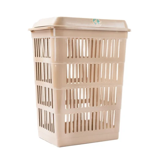 Cesto de roupa wc LAND castanho claro com tampa