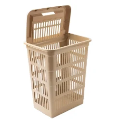 Cesto de roupa wc LAND castanho claro com tampa