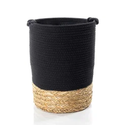 Cesto de roupa wc preto e natural 50cm