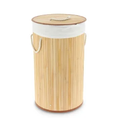 Cesto de roupa wc redondo natural em bambu