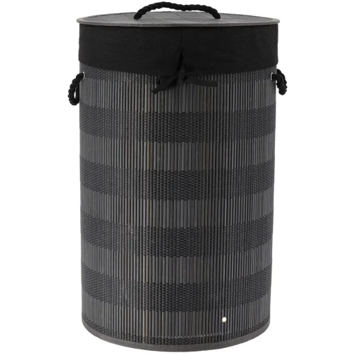 Cesto de roupa wc redondo preto em bambu